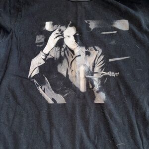 Black Graphic Men’s T‑Shirt with Monochrome Portrait